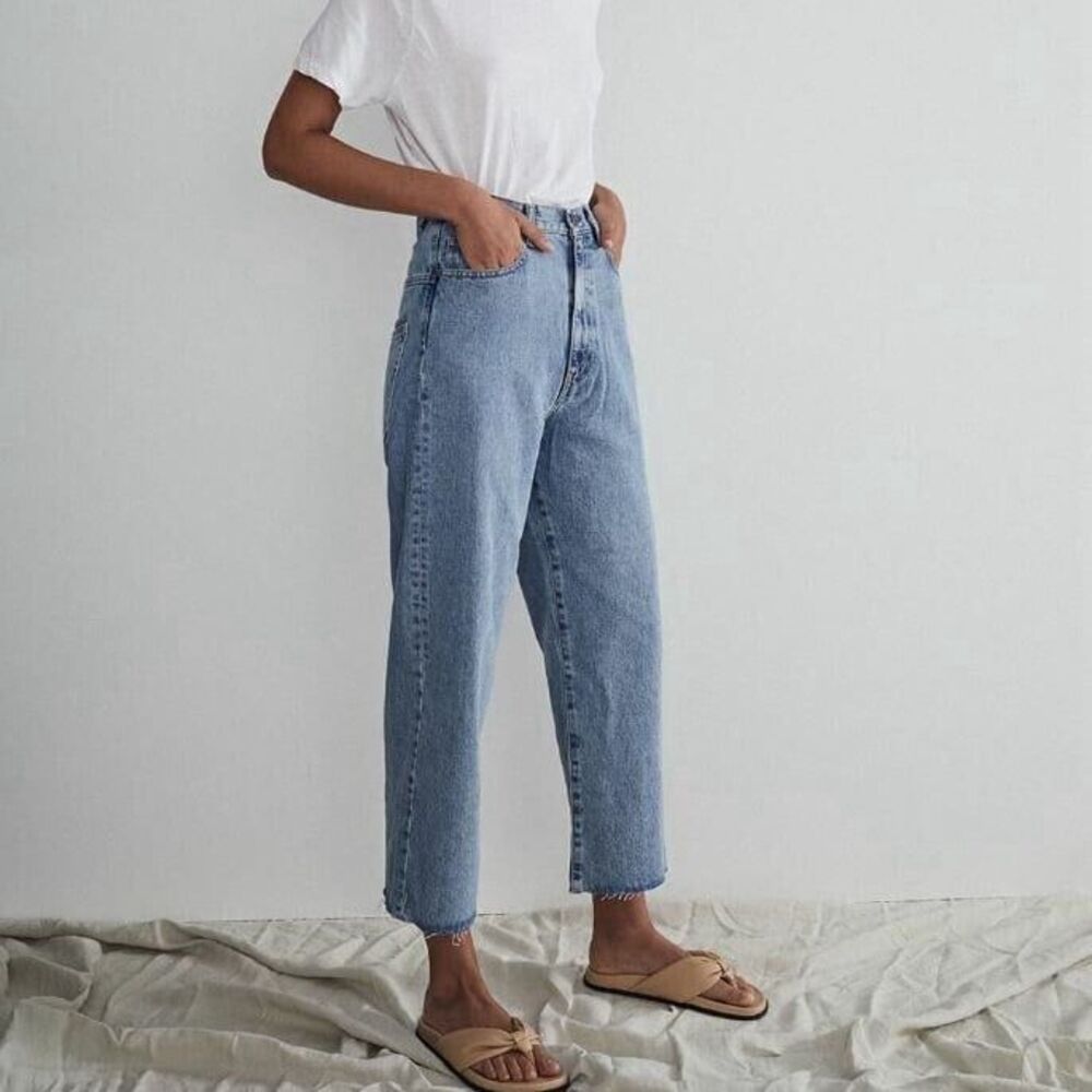 Bassike High Rise Wide Crop Jean in Worn Out Size 26